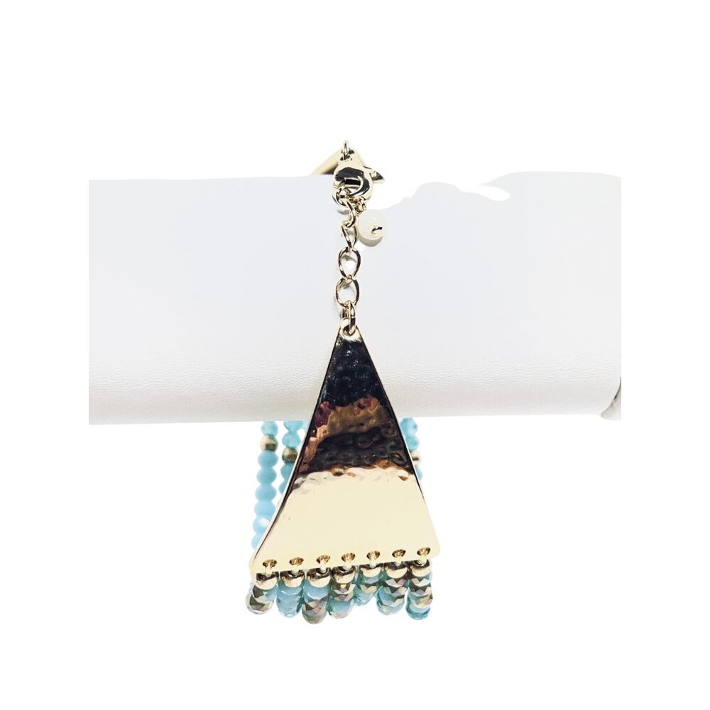 Avon Sunshine Bliss Gold Tone And Faceted Blue Glass Beads Bracelet (6146) - Picture 3 of 8